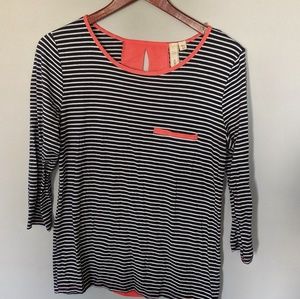 🌵3/$20 Robin K Navy and Bright Coral Stripe Top